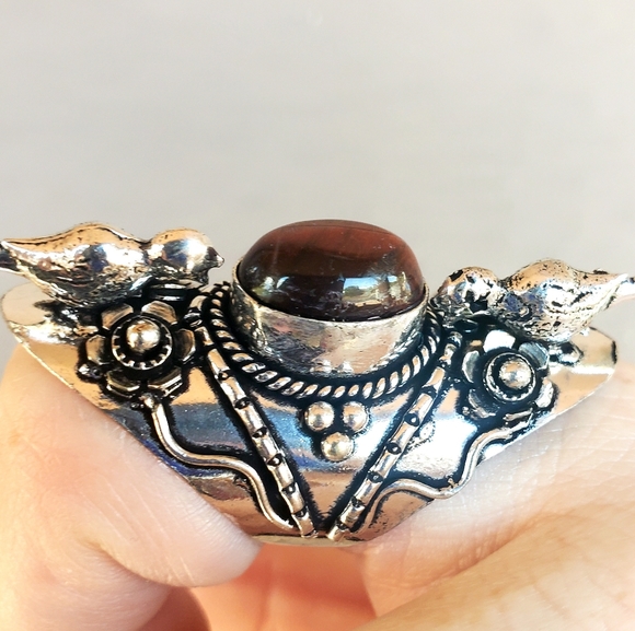 New Unique Red Tiger Eye 2 Birds 925 Silver Statement Ring. - Picture 5 of 15